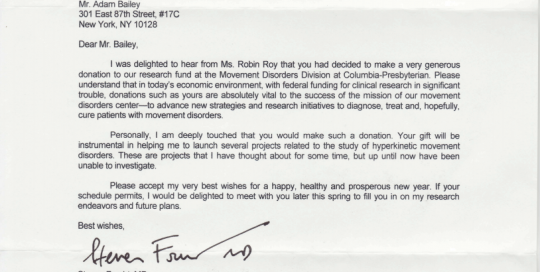 Thank-you-letter-from-Steven-Frucht-MD-for-funding-Project-to-Defeat-Neurological-Disorders-at-Columbia-Presbyterian